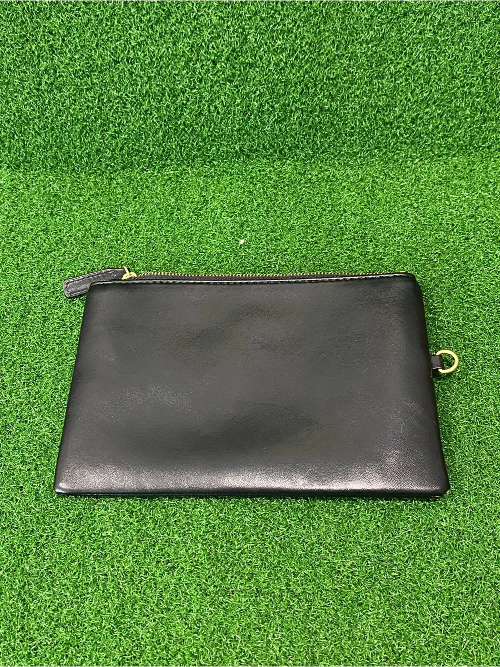 CHANEL Black Leather Zip Pouch with Gold CC Accent 8.5”x6” (Sep 026)